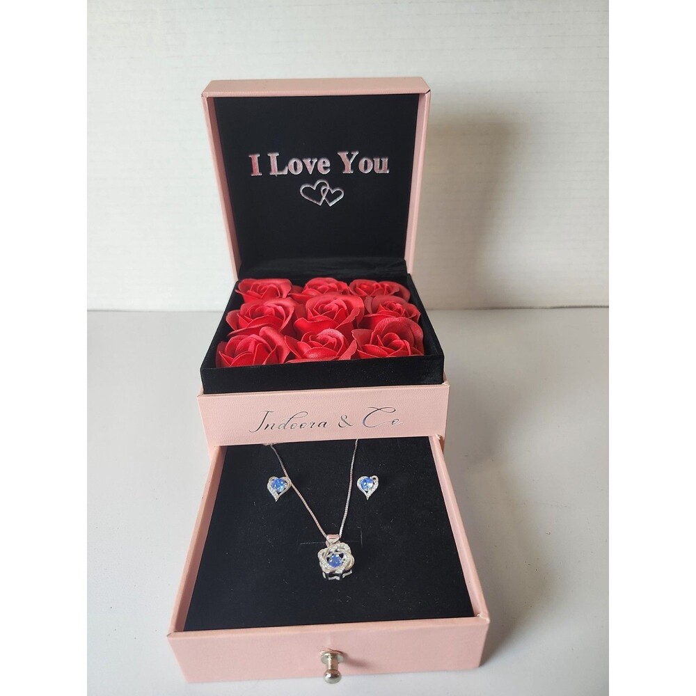 Blue Stone Pendant and Earrings Set 925 Sterling Silver